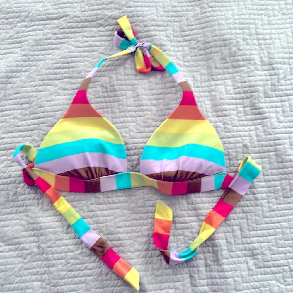 Striped halter Victoria’s Secret bikini with tie-side bottoms - Picture 3 of 6